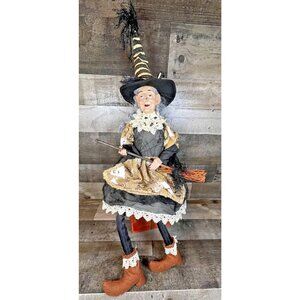 Halloween 27" Witch Doll Shelf Sitter Country Burlap Lace Ghost Pumpkin EUC